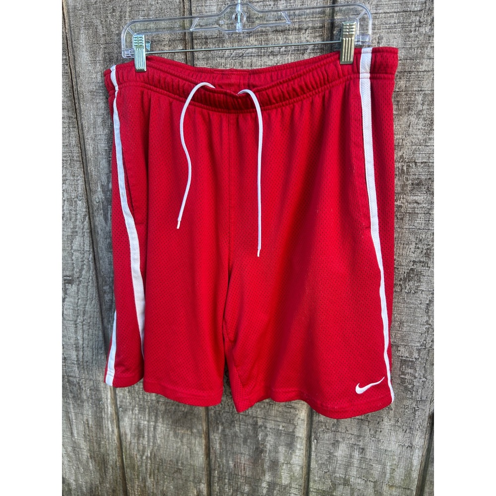 Nike Mens Mesh Basketball Shorts Red White Stripe Swoosh XL Athletic Gym Workout